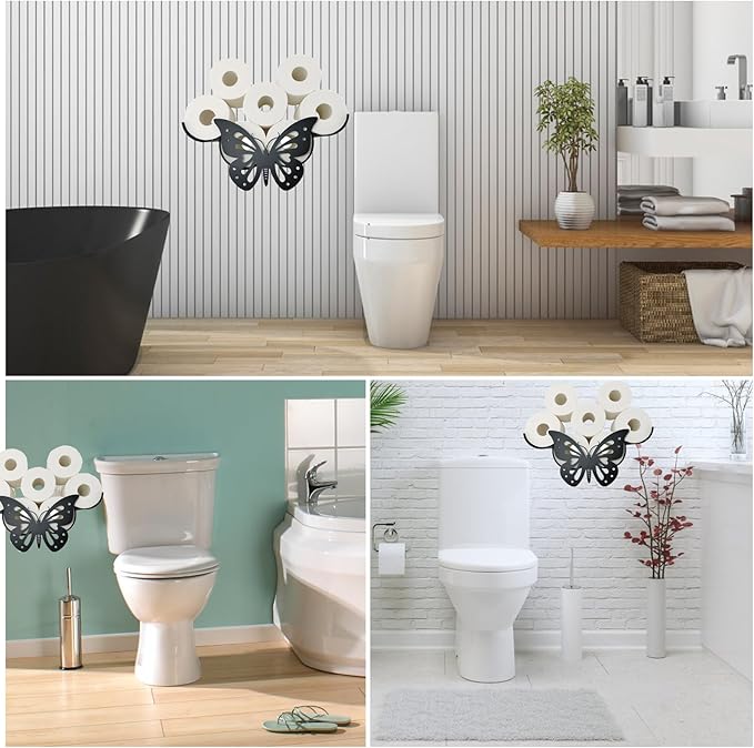Cow Decorative Toilet Paper Holder Shelf, Cute Funny Tissue Iron Storage Stand Rack Iron Roll Paper Storage Bathroom Kitchen Accessories (Butterfly)