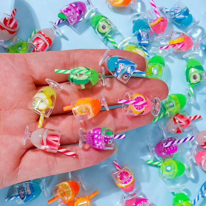 8 Pcs Miniature Dollhouse Drink Set – Resin Glass Cups & Fruit Beverage Bottles, 1:12 Scale Simulated Summer Drinks for DIY Crafts, Jewelry Making, Mini House Bar Décor & Collectible Accessories