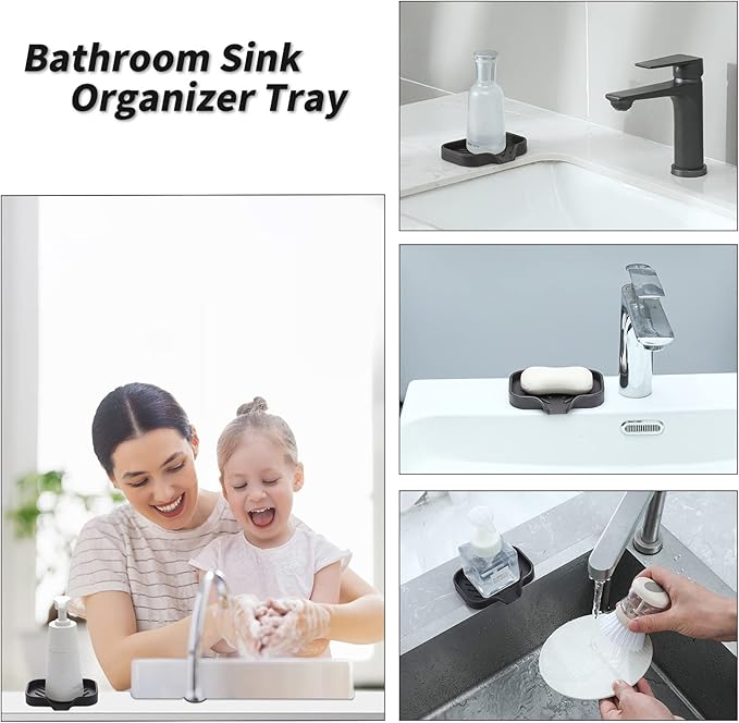 MicoYang Silicone Bathroom Soap Dishes with Drain Spout-Bathroom and Kitchen Sink Organizer,Sponge Holder,Dish Soap Tray,Perfect for Dispenser,Scrubber,Bottle,Cup on Sink or Counter-Coffee 4.9"×3.2"