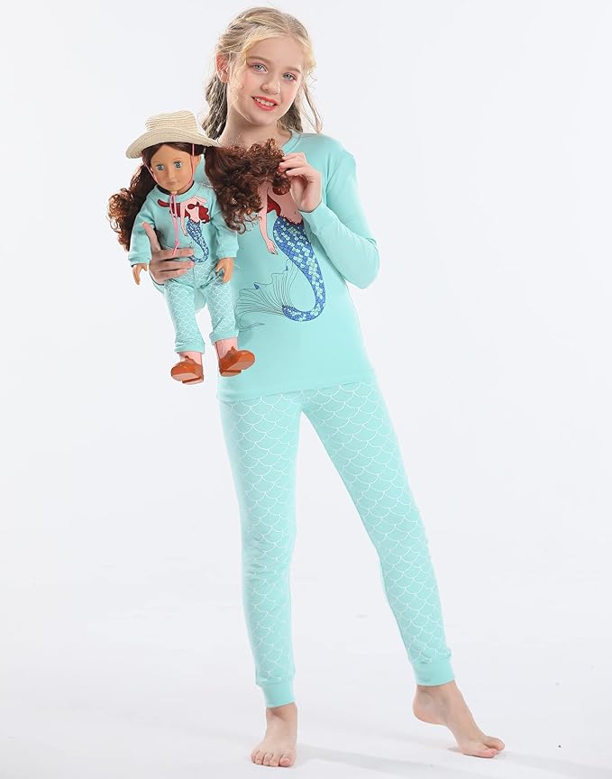 Babyroom Girls Matching Doll&Toddler 4 Piece Cotton Pajamas Toddler Christmas Sleepwear