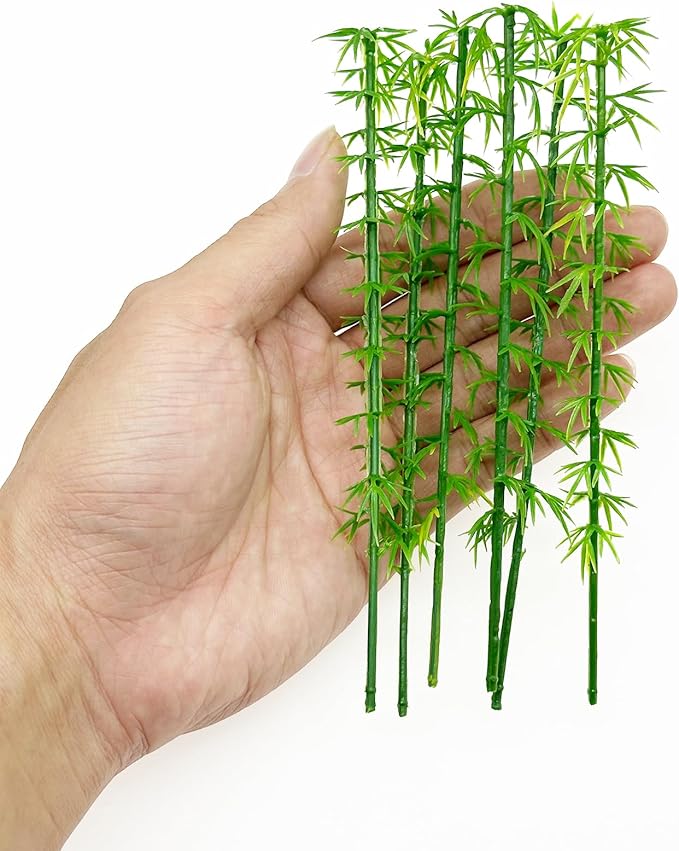 Woohome Model Miniature Bamboo Trees, Green Plastic Bamboo Trees for Building Model, Home Miniature Landscape Landform Diorama Project, 50 PCS, 5.9’’