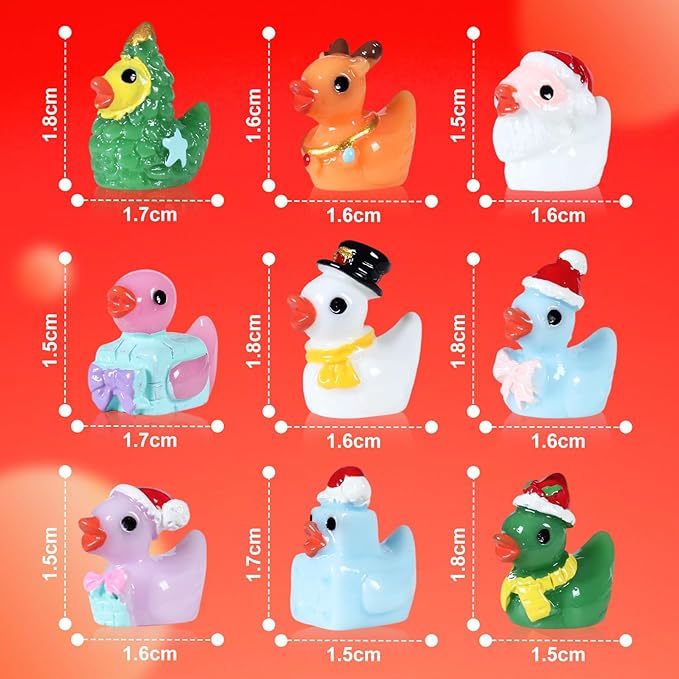 54 PCS Tiny Ducks Mini Resin Christmas Ducks Miniature Colorful Figures Ornament for Xmas, Craft, Dollhouse, Slime, Home Decorations (Christmas 3)