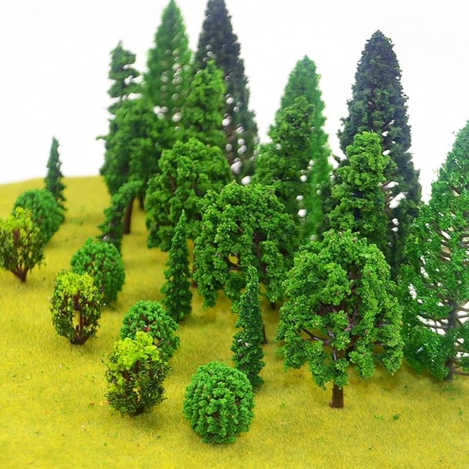 MOMOONNON 25pcs Model Trees Train Scenery Mixed Miniature Trees Artificial Wargame Fake Tree Model Railroad Diorama Supplies Scenery Landscape