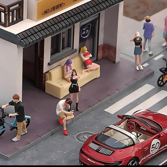 1:64 Scale Boy with Headphones Miniature Figures - Realistic Garage Scene People for Model Car Displays, Diorama Props, and Photography