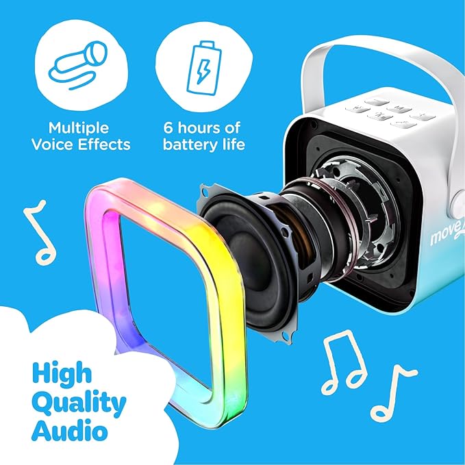 Move2Play, Mini Karaoke Machine for Kids | Built-in 20+ Songs | Bluetooth Speaker with Microphones | Voice Effects | Toddler Music Toy | Christmas Stocking Stuffer | Girls & Boys Age 2, 3, 4, 5, 6+