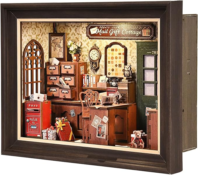 Book Nook Kit-3D Wooden Puzzle with LED Switch Control & Wall-Mountable Frame,DIY Miniature House for Beginners,Bookshelf/Tabletop/Wall Decor for Craft Lovers,Dollhouse Gift,Mail Gift Cottage