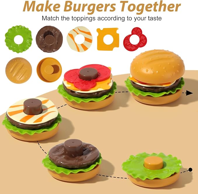 Hydeem 80 Pcs Pretend Play Food Toy for Kids Kitchen Aged 3 4 5, Fast Food Set with Storage Bucket, Pizza, Burger, Ice Cream, Hot Dog, Educational Birthday Toy Gift for Boys Girls