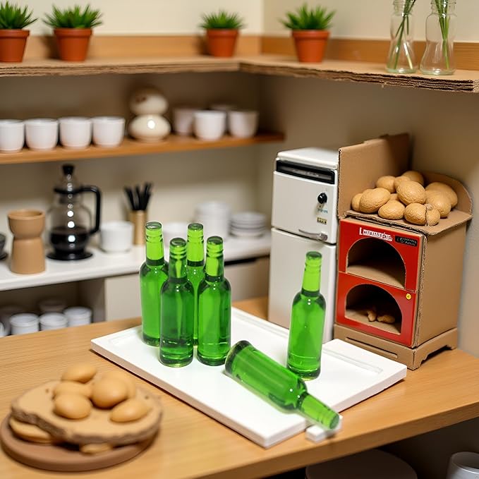 6Pcs Mini Beer Drinks Miniature Dollhouse Beer Glass Model Doll Drinks Kitchen Wine Bottles Toy Accessories,Dollhouse Miniature Beer Bottle Dining Drinks Doll House Decorations, Green