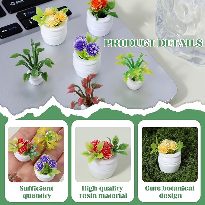 14 Pcs Miniature Dollhouse Plants Accessories for Doll House Tiny Fake Greenery Bonsai Ornament Crafts, Mini Artificial Plants, Dollhouse Plant for Doll House Decoration and DIY