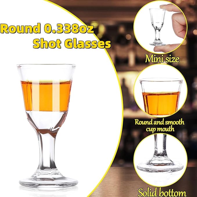 RUIYELE 24 Pack Small Mini Shot Glasses 10 ml 0.338oz, Mini Wine Glass Shooters Small Fancy Shot Glasses Super Cute and Elegant