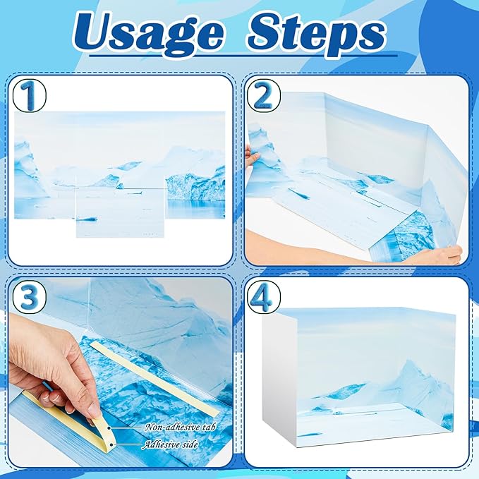 4 Set Arctic Style Habitat Diorama Box and Water Sticker Decor, Diorama Project Supplies Set, Cardboard Display Case Kit & Water Sticker with Double Sided Tapes for DIY Crafts Dollhouse