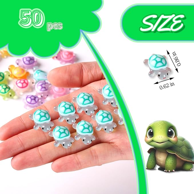 50pcs Luminous Mini Resin Turtles, Resin Animals, Mini Turtles, Marine Craft Decoration, Suitable for Decoration of Gardens, Parties, Miniature Landscapes (Cyan)