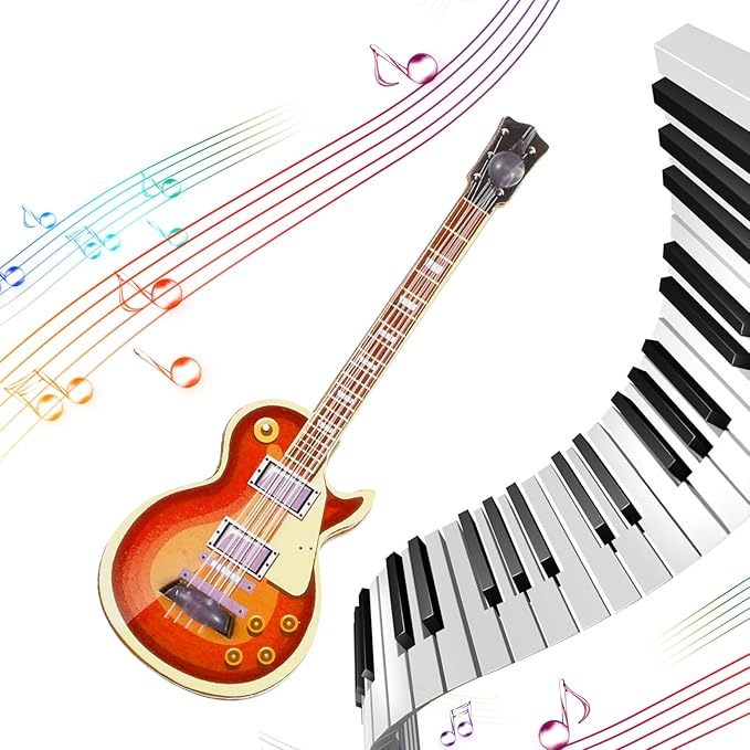 4Pcs Mini Electric Guitar & Bass Guitar Ornament, 1:12 Scale Wooden Miniature Musical Instrument for Mini Music Room, Home Decoration(Purple, Blue, Brown, Black)
