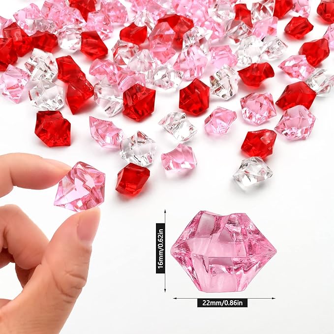 225 pcs Fake Crushed Ice Cube, Assorted Colors Fake Diamond Acrylic Clear Ice Rock Plastic Ice Cubes Vase Fillers for Centerpieces Home Decor 1 lb
