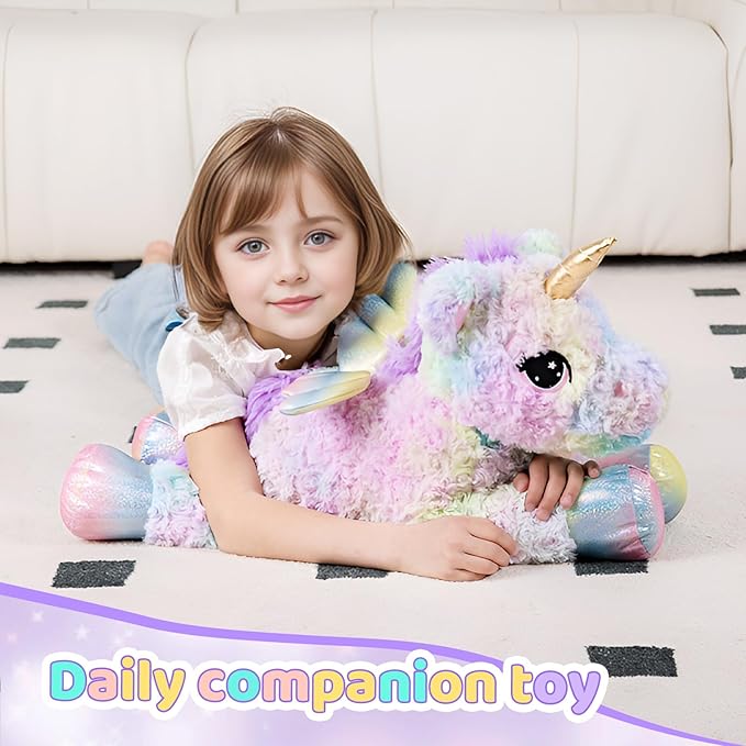 24 Inch Rainbow Colors Rose Velvet Unicorn Stuffed Animal Plush Toy with Wings Soft Cute Large Unicorn Plush Animals Pillow Gift for Children Boy Girl Kids Birthday Valentine Decorations