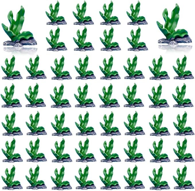 50PCS Mini Ocean Animals Figurines Ornaments Resin Sea Animal Tiny Resin Figurines for Fish Tank Decorations Birthday Party Favor Garden Accessories Gift (Seaweed)