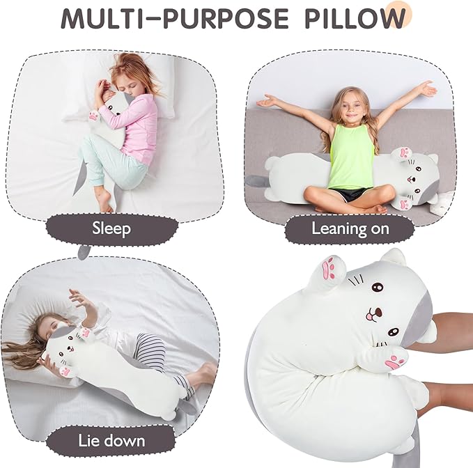 44 inch Giant Cat Stuffed Long Body Pillow, Jumbo Cat Stuffed Animal, Soft Plush Toy Cuddle Plushies Gift for Kids Boys Girls Birthday