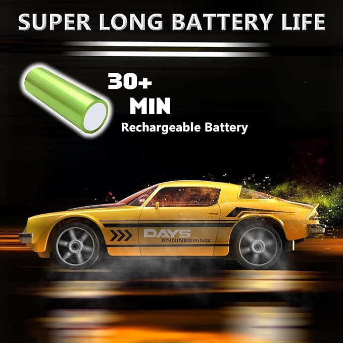 RC Drift Car 1:24 Remote Control Car 4WD 15KM/H High Speed Racing Sport Car with LED Lights RC Cars Toy for Kids Boys Girls Adults Gifts Birthday Christmas Rechargeable Batteries