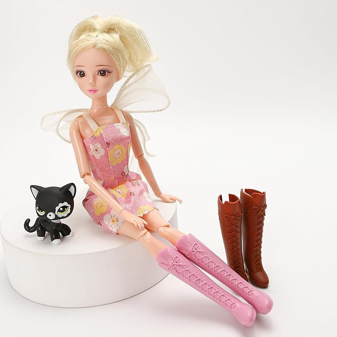 2 Pairs Doll Boots Shoes Wear Clothes Outfit Handmade Costumes Replacement for 1/6 Doll Fashionable Cowboy Wearing Fashion (Pink and Brown)