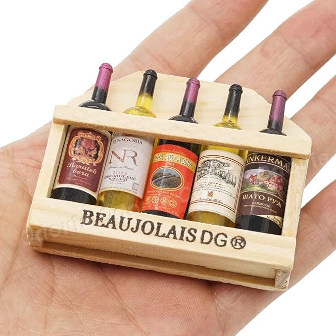 Odoria 1/6 Miniature Wine Holder with 5Pcs Bottles Dollhouse Decoration Accessories