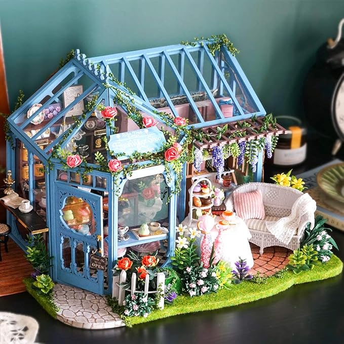 CUTEBEE Dollhouse Miniature House with Furniture, DIY Dollhouse Kit with Dust Proof, Music Movement, 1:24 Scale Creative Room for Gift for Family and Friends (Rose Garden Tea House)
