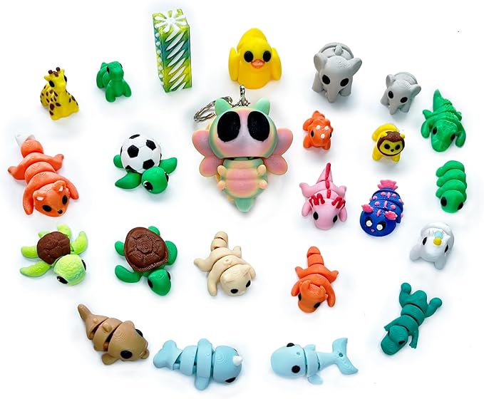 20 Pcs 3D Printed Animals for Kids, 3D Printed Toys for Flexible Mini Articulated Animal Set, 3D Print Fidget Toy Bag Keychains, Home Office Desk Decor Bathroom Toys Kids Hallowmas Gifts