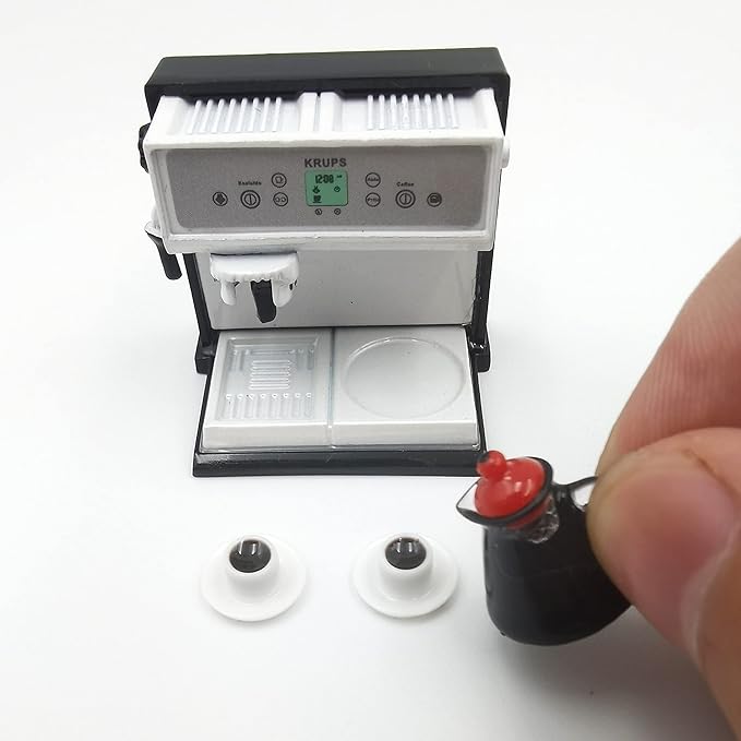 SXFSE 1:12 Dollhouse Miniature Coffee Machine, Mini Simulation Coffee Maker Machine Kitchen Accessories(Coffee Machine + Coffee Pot)