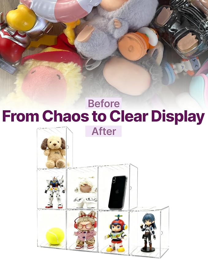 Clear Acrylic Display Case for Mini Figures, 6.7" Stackable Front-Open Box, Fits for Labubu, Molly, Crybaby, SKULLPANDA, Sonny Angel, Stitch, Dimoo, Hirono, Twinkle Twinkle, Sanrio & more Collectibles