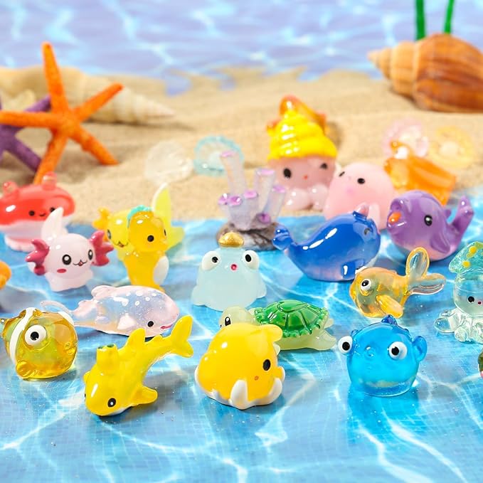 48pcs Mini Ocean Resin Animals Tiny Sea Animals Figurines Marine Miniature Plastic Aquarium Ornaments Decorations for DIY Fish Tank Potted Micro Fairy Garden Dollhouse Accessory