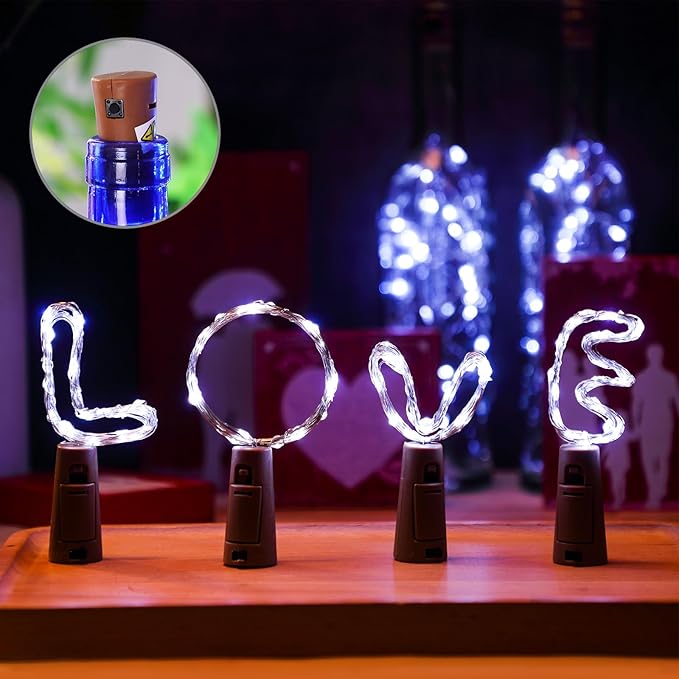 Rtteri 12 Sets Small Empty Wine Bottles with Cork Lights Centerpiece and 30 LED Battery Operated Cork Lights for Birthday Wedding Party Decoration(375 ml,Blue Bottle)