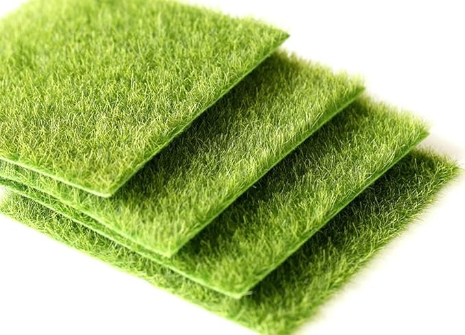 6 Pack Fairy Garden Grass 12 x 12 Inches Miniature Artificial Craft Grass for Dollhouse Ornament DIY Decoration