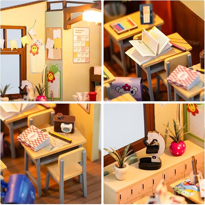 DIY Miniature House Kit, Dollhouse Kit with LED Light, Mini House Building Kits for for Adult to Building, Christmas Home Decorations Gifts for Family and Friends, Classroom
