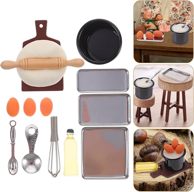 Miniature Baking Tool Set Mini House Kitchen Accessories Lightweight Miniature Cookware for Dollhouse Decor Cooking