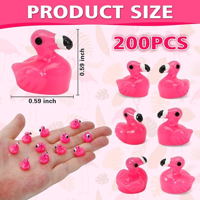 200 Pcs Mini Resin Flamingo Ducks, Pink Tiny Flamingo Figurine Resin Animals Set Toy Bulk for DIY Crafts Topper Cake Party Gifts Garden Lawn Dollhouse Micro Landscape Aquarium Fairy Home Decor