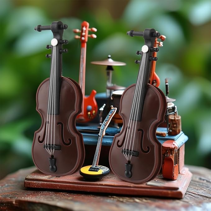 Worlds Smallest Violin Toy, 3.26 Inch Miniature Violin for Dollhouse Accessories, Tiny Desk Decor and Christmas Ornament