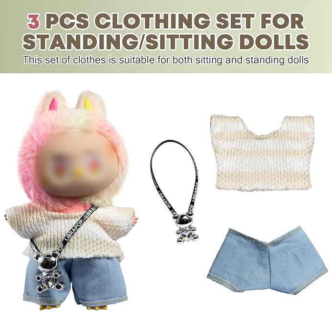 Clothes for LABUBU Doll (NO Doll),Outfit for LABUBU,Clothes Set for LABUBU Dress Up,Accessories for LABUBU (J)