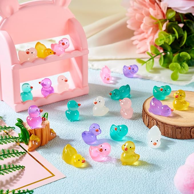 Beadthoven 60pcs Luminous Mini Resin Duck, Glow in The Dark Duck Animals Dollhouse Figurine Assorted Colorful Cute Cabochons Small Glowing Figure DIY Charms Ducks Garden Craft Landscape Ornaments