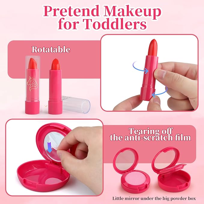Woumserta Unicorn Pretend Makeup for Toddlers, Fake Makeup Set for Kids, Unicorn Gifts Play Makeup Kit for Little Girls Age 3 4 5 6, Pretend Play Toys for 3 4 5 6 Year Old Girls Birthday Gifts