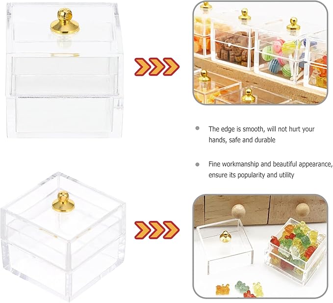 ARTIBETTER 10pcs Mini Candy Dessert Clear Box Dollhouse Candy Display Box 1:12 Scale Dollhouse Food Treat Display Holder Miniature Art Craft - 1in