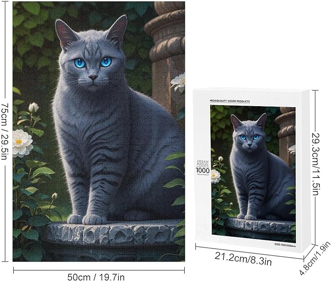 Jigsaw Puzzles for Adults 1000 Piece - Cute Russian Blue Cat Animal Themed Wooden Puzzle,Challenge Puzzles Puzzle Games,Stress Relief Games,Funny Puzzles，Unique Gifts for Wall Art