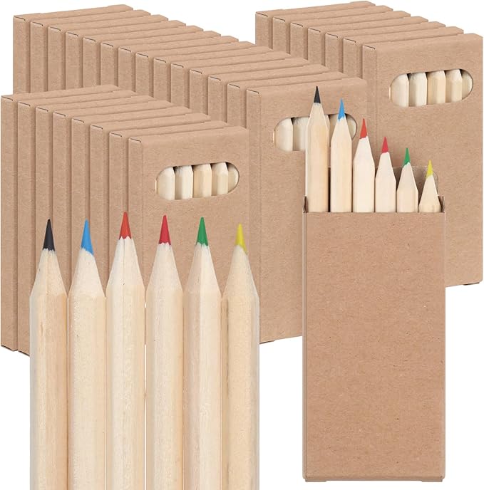 Ctosree 36 Packs Mini Colored Pencils Bulk 3.5'' Coloring Drawing Pencil in Kraft Boxes Valentine's Day Gift for Kids Adult Classroom 100th Day of School Painting Birthday Party Favor, 6 Per Pack