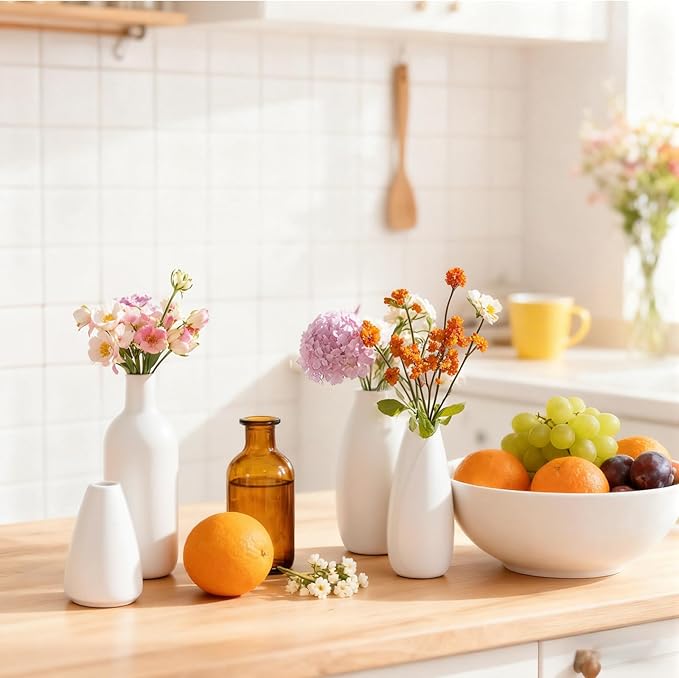 Paintable Vase Set of 10 White Small Bud Vases for Flowers, Clay Vase Bulk for Wedding Decorations Pampas Grass Centerpieces, Boho Mini Ceramic Vases for DIY Painting Home Dining Table Decor