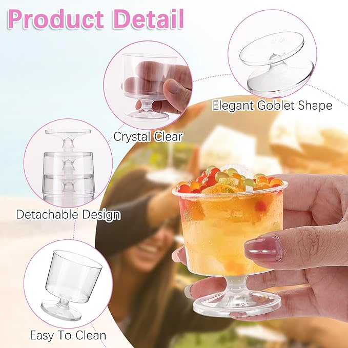 Dyrfolm 80 Pack Mini Dessert Cups,2 oz Clear Plastic Wine Glasses,2 oz Clear Plastic Dessert Cups,Disposable Shot Glasses,Parfait Appetizer Cups Mousse Cups for Party Wedding Birthday Tasting