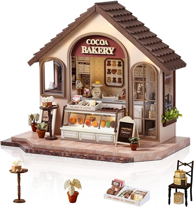 Miniature House Kit, Tiny House Kit with LED Light, DIY Mini House Building Kits for Adults to Building, Unique Gift for Birthday Christmas, Happiness Store