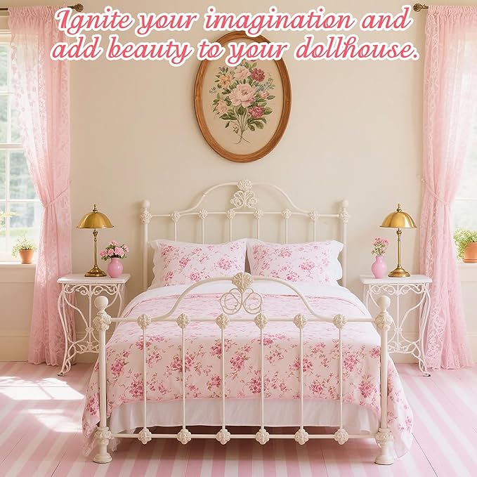 Flutesan 3 Pcs Miniature Dollhouse Wallpaper and Flooring Peel and Stick 1:12 Scale Self Adhesive Doll House Wallpaper DIY Mini Dollhouse Accessories 8.27 x 11.69 Inch(Pink Stripe)