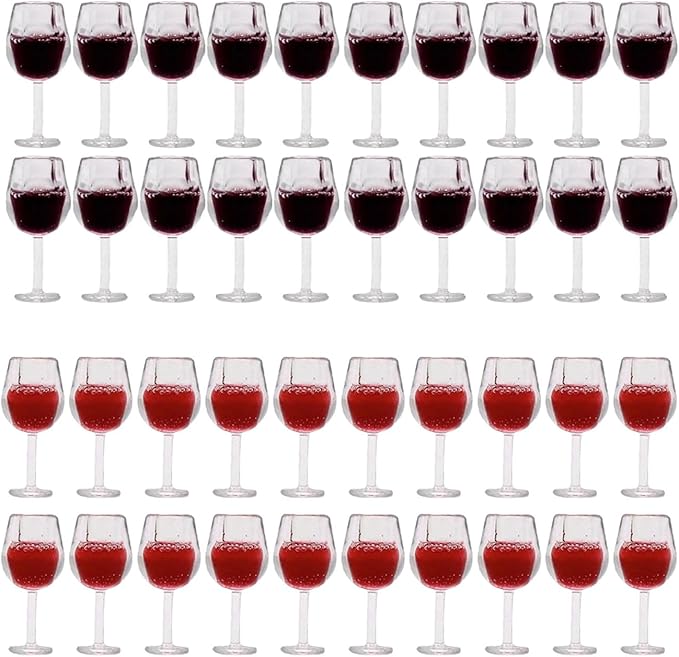 LUOZZY 40 Pcs Miniature Wine Goblets Dollhouse Accessories Red and Burgundy Glass Cups Tiny Kitchen Decor Micro Landscape Props for DIY Crafts