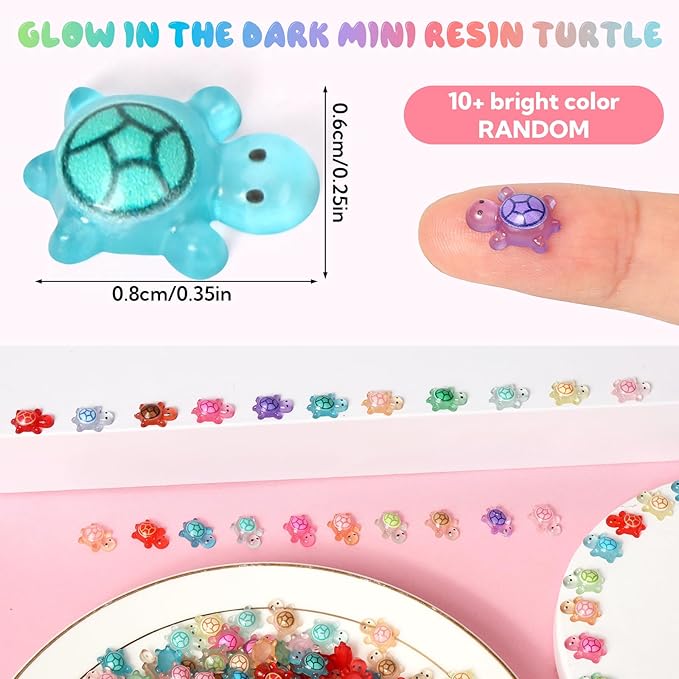 500 Pcs Luminous Mini Resin Turtles Tiny Turtles for Crafts Miniatures Mini Resin Animals Miniatures for Crafts Fairy Garden Dollhouse Micro Landscaping Decoration Style 1