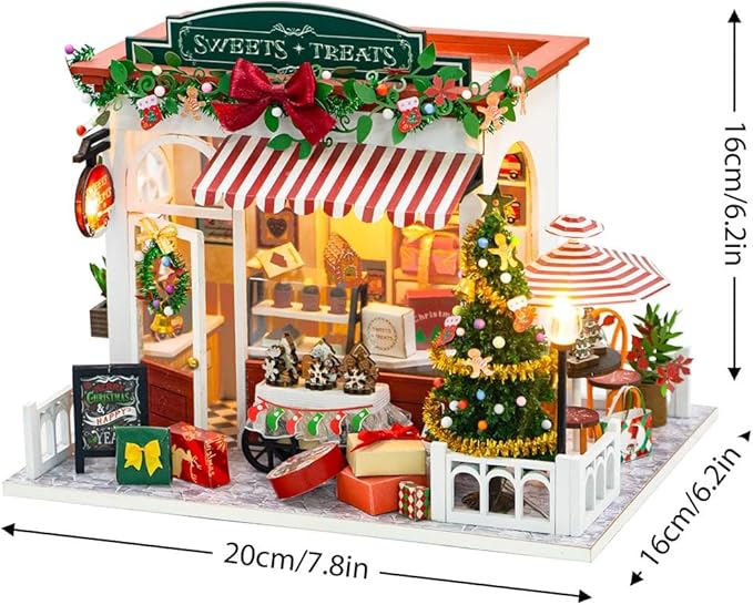 DIY Miniature House Kit for Adult and Teens, Christmas Candy House Building Kit for Family and Friends, Mini Wooden Dollhouse Kit for Halloween Christmas Birthday Gifts