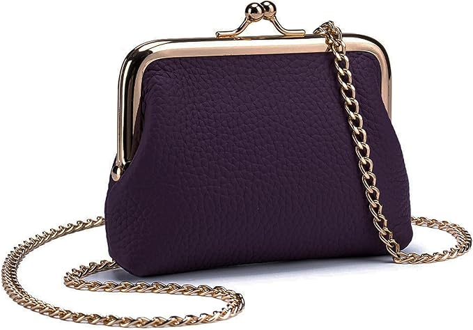 Cute Small Coin Purse & Credit Card Holder for Women Fashion Crossbody Chain Wallet Leather Coin Pouch Change Purse for Cash Key (Purple)