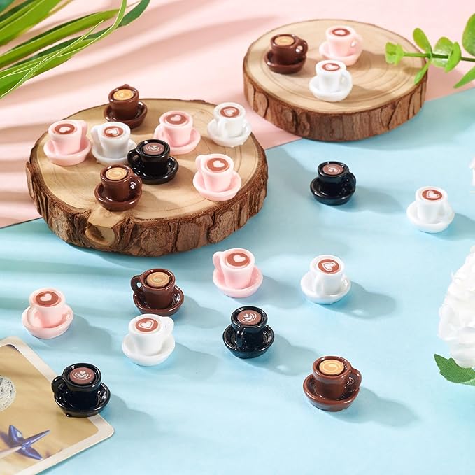 40Pcs Resin Mini Coffee Cups Miniature Kitchen Set Fake Drink Food Coffee Mug Lovely Tableware Dollhouse Ornaments for Desktop Decorations Crafts for Adult Pink White Black